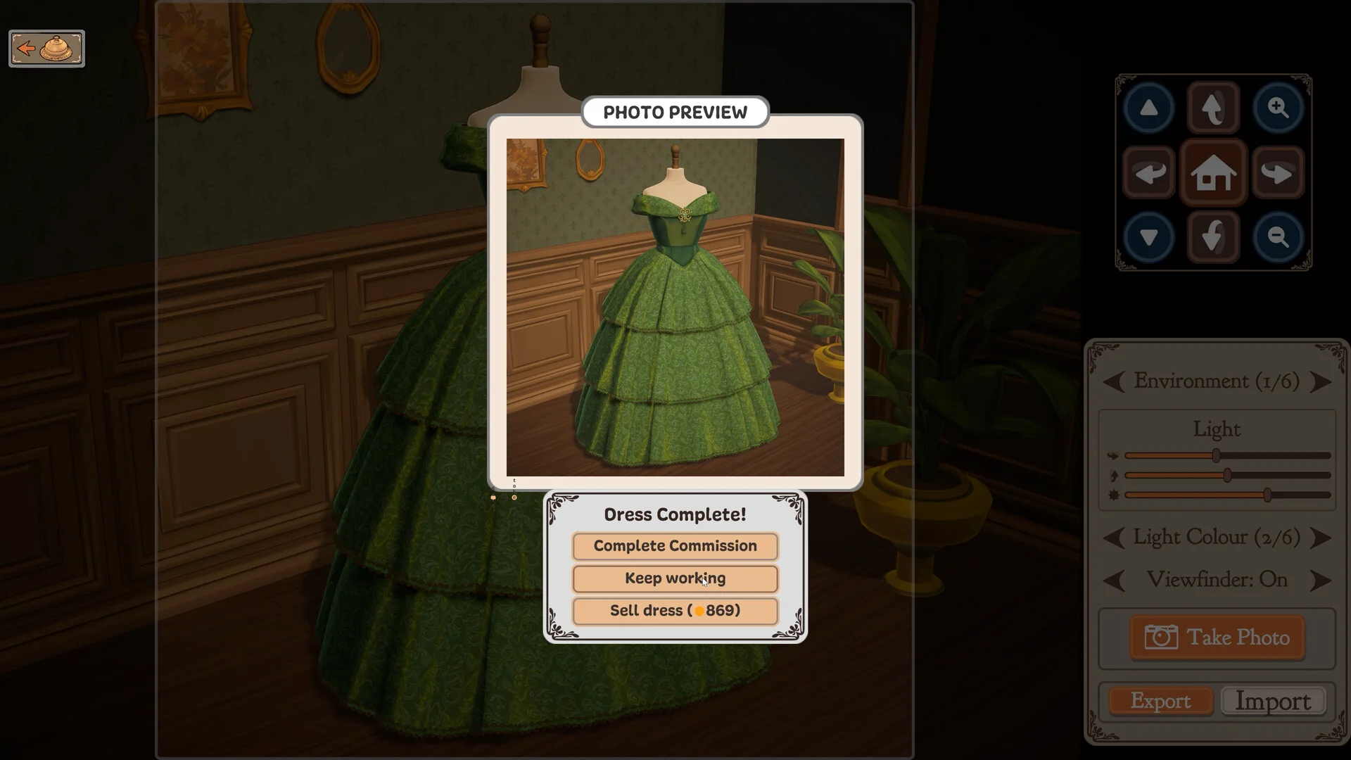 Completed green tiered gown