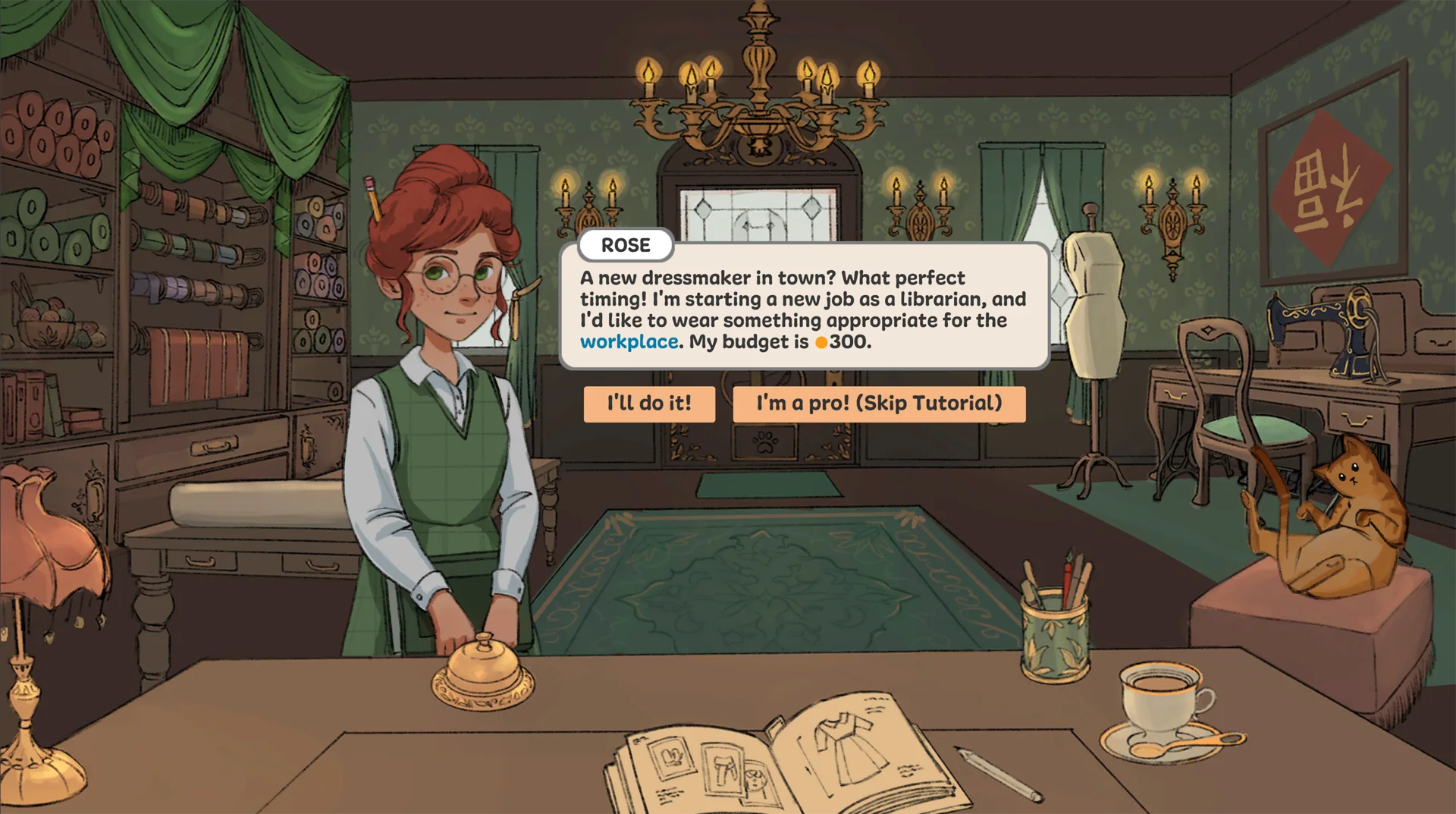 A screenshot from the official Dressmaker itch.io prototype gallery